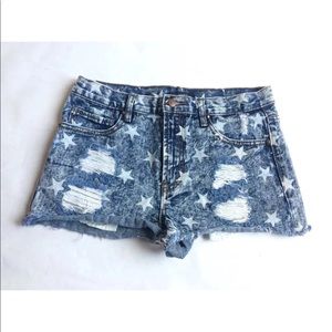 Forever 21 Washed, Star Print, Ripped Shorts 29